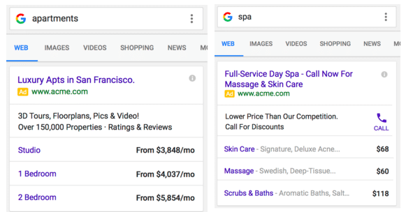 extension de prix adwords