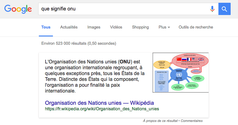 featured snippet pour cette question