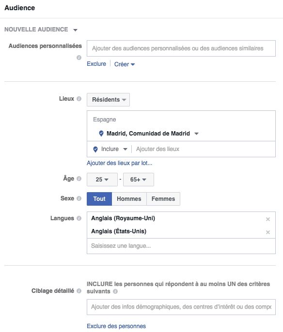 ciblage d'audience facebook