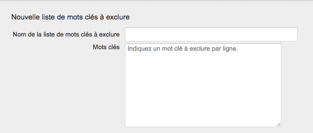 mot clé à exclure dans la campagne AdWords