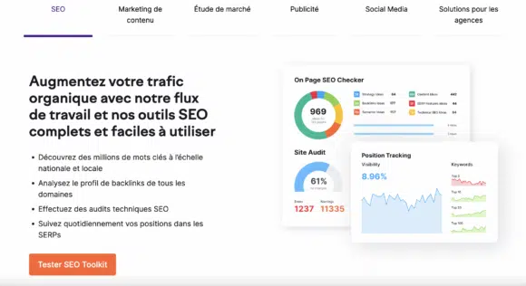 meilleur outil d'audit SEO : SEMRush